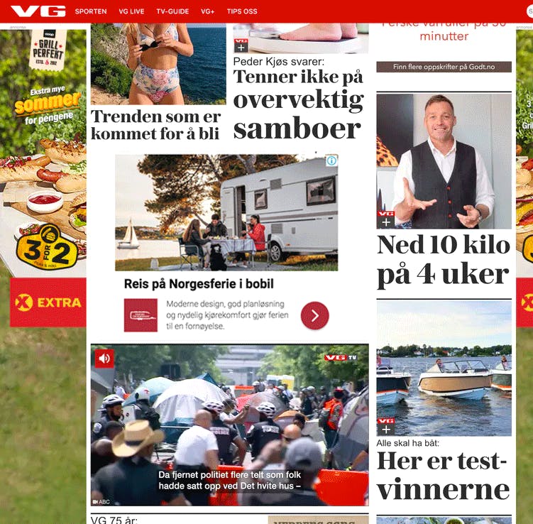 Annonse for Elverum Caravansenter på vg.no gjennom Google Display Nettverket