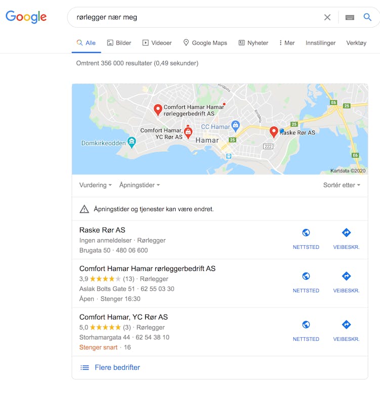 Søket ga bare 3 treff. Dumt å ikke være en av de om du driver rørleggerbedrift i Hamar og vil ha flere kunder.
